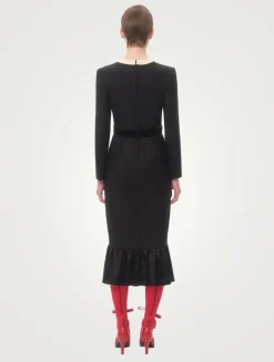 Bow-Trimmed Wool Midi Dress