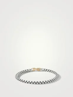 Box Chain Bracelet In Sterling Silver With 14k Yellow Gold
