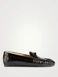 Britt Croc-Embossed Leather Driving Loafers
