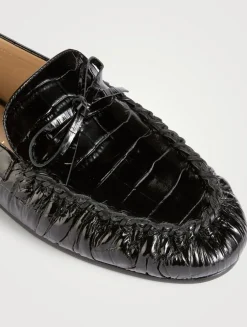 Britt Croc-Embossed Leather Driving Loafers