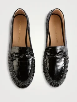 Britt Croc-Embossed Leather Driving Loafers