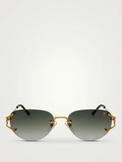 Broadway 24K Gold Drill Mount Round Sunglasses