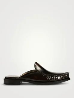 Brushed Leather Loafer Mules