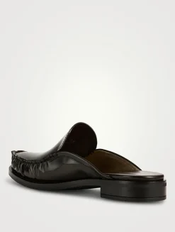 Brushed Leather Loafer Mules