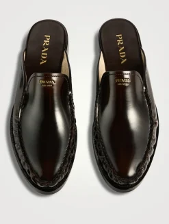 Brushed Leather Loafer Mules