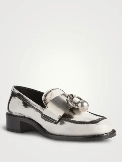 Brushed Leather Loafers With Metal Ring