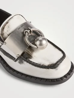 Brushed Leather Loafers With Metal Ring