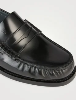 Brushed Leather Penny Loafers