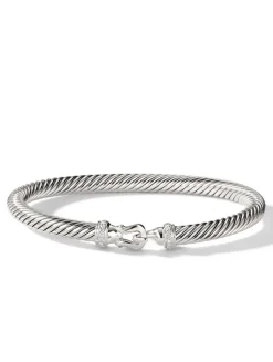 Buckle Bracelet In Sterling Silver With Pavé Diamonds