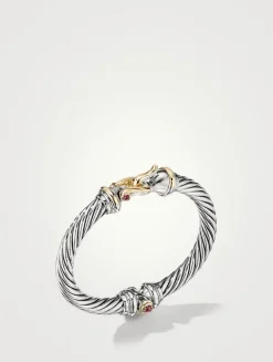 Buckle Bracelet In Sterling Silver With 18k Yellow Gold And Rhodolite Garnets