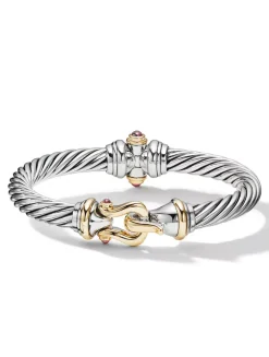 Buckle Bracelet In Sterling Silver With 18k Yellow Gold And Rhodolite Garnets