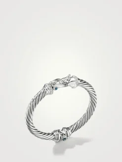 Buckle Bracelet In Sterling Silver With Pavé Diamonds And Hampton Blue Topaz