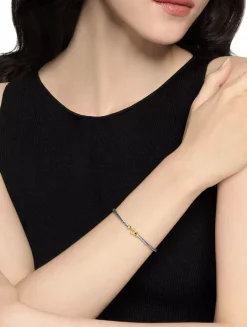 Buckle Bracelet In Sterling Silver With 18k Yellow Gold And Pavé Diamonds