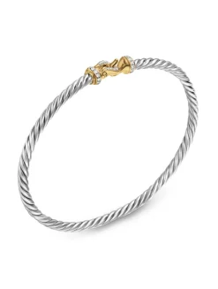 Buckle Bracelet In Sterling Silver With 18k Yellow Gold And Pavé Diamonds