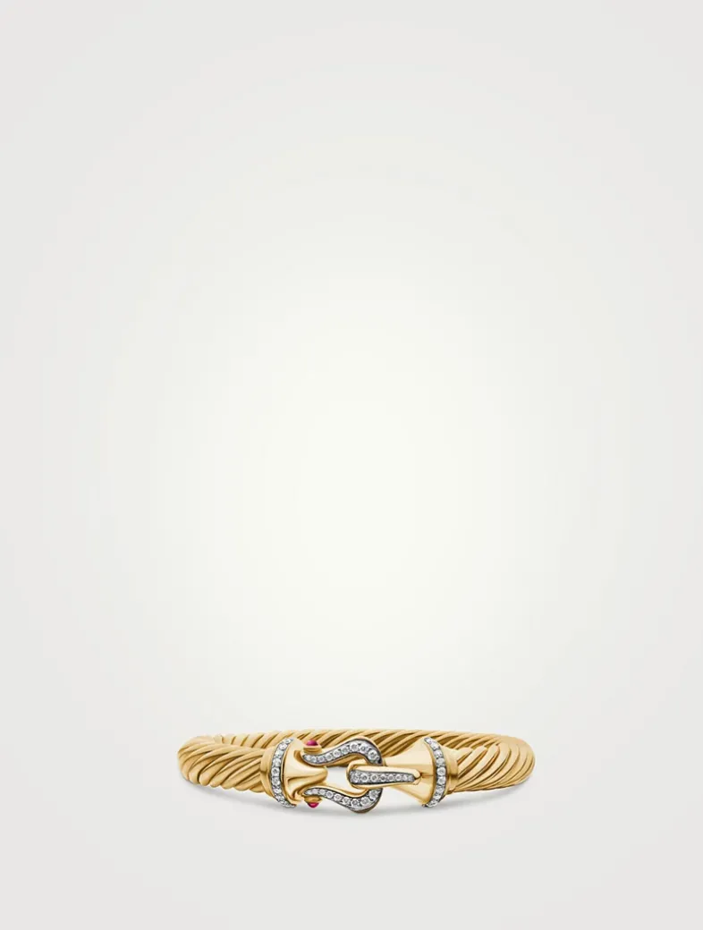 Buckle Cablespira® Bracelet In 18k Yellow Gold With Rubies And Diamonds, 9mm