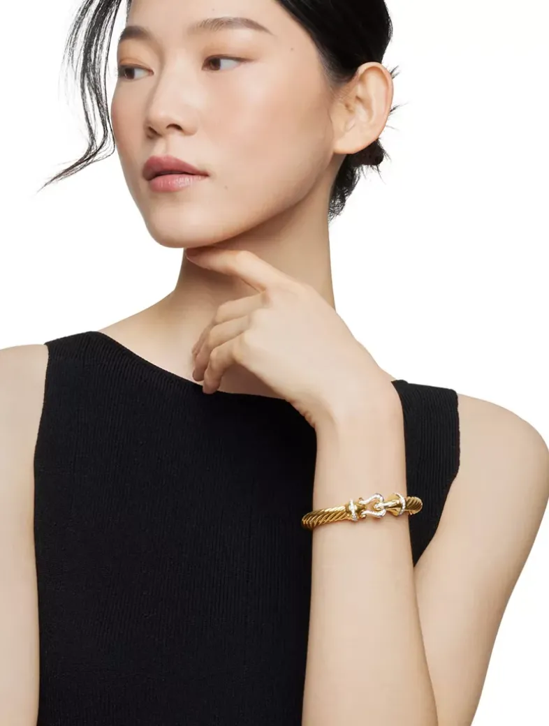 Buckle Cablespira® Bracelet In 18k Yellow Gold With Rubies And Diamonds, 9mm