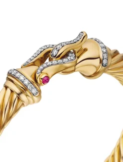 Buckle Cablespira® Bracelet In 18k Yellow Gold With Rubies And Diamonds, 9mm