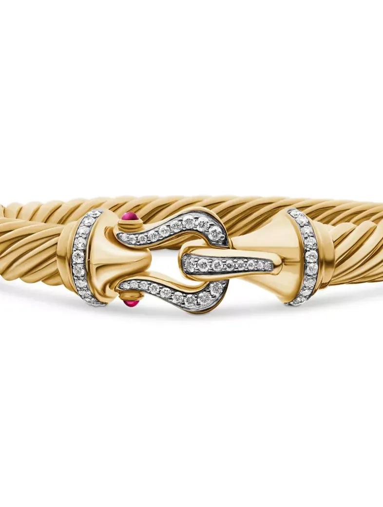 Buckle Cablespira® Bracelet In 18k Yellow Gold With Rubies And Diamonds, 9mm