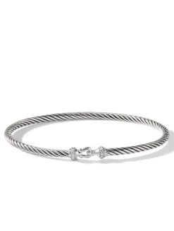 Buckle Classic Cable Bracelet In Sterling Silver With Diamonds, 3mm