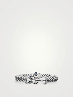 Buckle Classic Cable Bracelet In Sterling Silver With Hampton Blue Topaz And Diamonds, 9mm