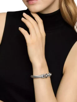 Buckle Classic Cable Bracelet In Sterling Silver With Hampton Blue Topaz And Diamonds, 9mm