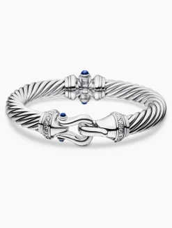 Buckle Classic Cable Bracelet In Sterling Silver With Hampton Blue Topaz And Diamonds, 9mm