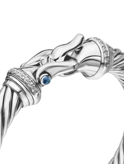 Buckle Classic Cable Bracelet In Sterling Silver With Hampton Blue Topaz And Diamonds, 9mm