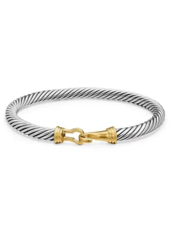 Buckle Classic Cable Bracelet In Sterling Silver With 14k Yellow Gold, 5mm