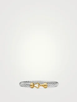 Buckle Classic Cable Bracelet In Sterling Silver With 14k Yellow Gold, 7mm