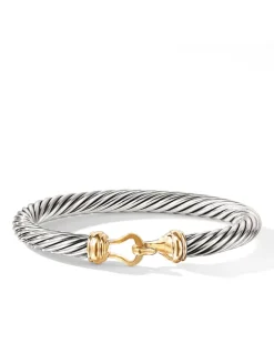 Buckle Classic Cable Bracelet In Sterling Silver With 14k Yellow Gold, 7mm