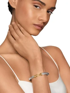 Buckle Classic Cable Bracelet In Sterling Silver With 14k Yellow Gold, 7mm