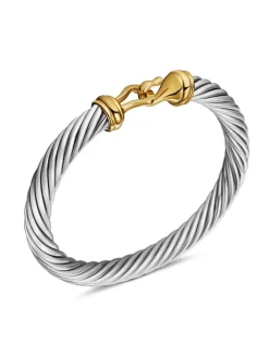 Buckle Classic Cable Bracelet In Sterling Silver With 14k Yellow Gold, 7mm