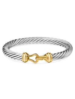 Buckle Classic Cable Bracelet In Sterling Silver With 14k Yellow Gold, 7mm