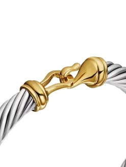Buckle Classic Cable Bracelet In Sterling Silver With 14k Yellow Gold, 7mm