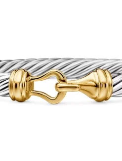 Buckle Classic Cable Bracelet In Sterling Silver With 14k Yellow Gold, 7mm
