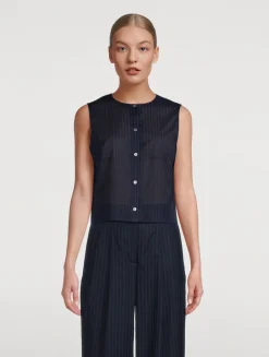 Button-Front Sleeveless Shirt