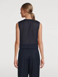 Button-Front Sleeveless Shirt