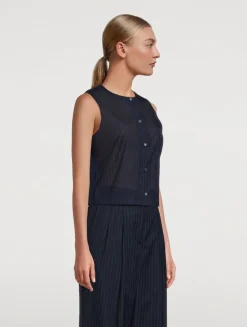 Button-Front Sleeveless Shirt