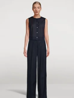 Button-Front Sleeveless Shirt