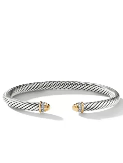 Cable Classics Bracelet In Sterling Silver With 18k Yellow Gold Domes And Pavé Diamonds