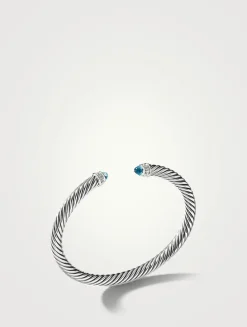 Cable Classics Bracelet In Sterling Silver With Blue Topaz And Pavé Diamonds