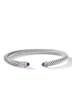 Cable Classics Bracelet In Sterling Silver With Blue Topaz And Pavé Diamonds