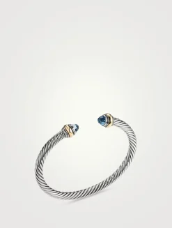 Cable Classics Bracelet In Sterling Silver With Blue Topaz And 14k Yellow Gold