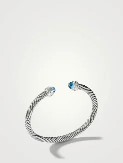 Cable Classics Bracelet In Sterling Silver With Blue Topaz And Pavé Diamonds