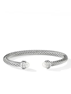 Cable Classics Bracelet In Sterling Silver With Blue Topaz And Pavé Diamonds