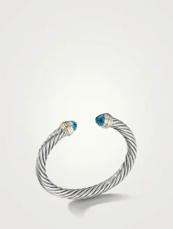 Cable Classics Bracelet In Sterling Silver With Blue Topaz And 14k Yellow Gold