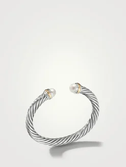 Cable Classics Bracelet In Sterling Silver With Pearls And 14k Yellow Gold
