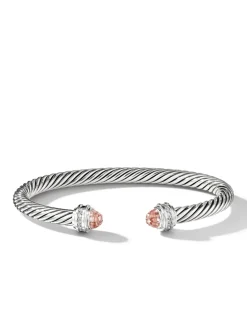 Cable Classics Bracelet In Sterling Silver With Morganite And Pavé Diamonds