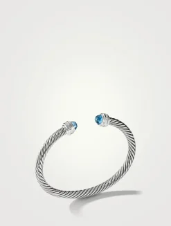 Cable Classics Bracelet In Sterling Silver With Blue Topaz And Pavé Diamonds