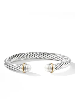 Cable Classics Bracelet In Sterling Silver With Pearls And 14k Yellow Gold